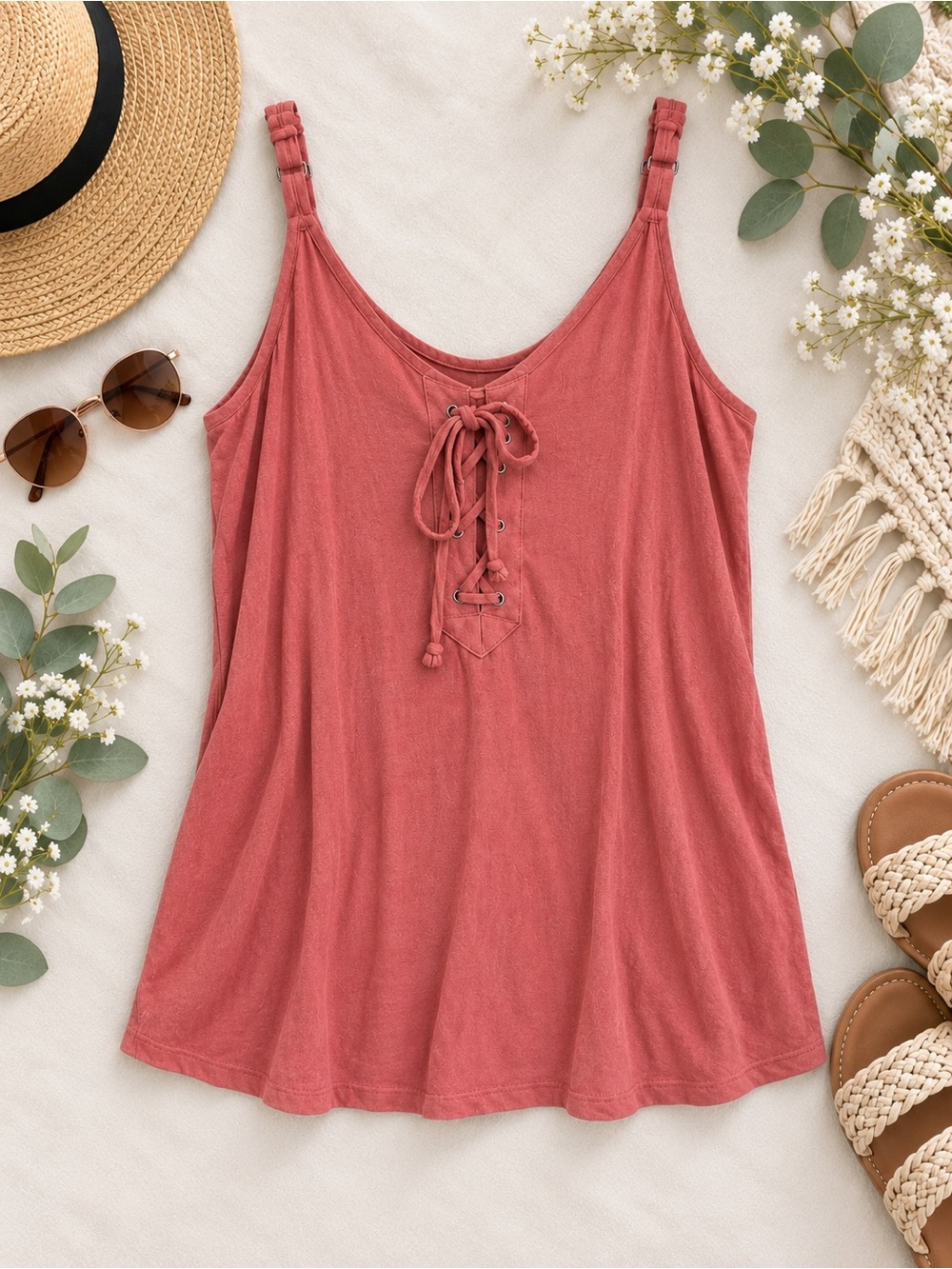 Torrid Size 2 Dusty Rose Lace Up Cami Tank Adjustable Straps Boho Plus Size